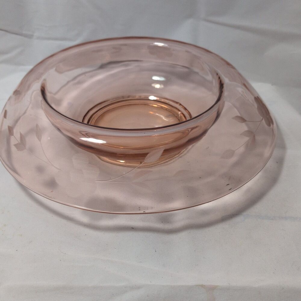 Vintage 1930s Pink Depression Glass Console Bowl - Wide Rolled Rim Centerpiece